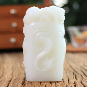 新疆和田玉印章羊脂白玉籽料摆件宝印玉玺生肖龙属相玉石刻章438g