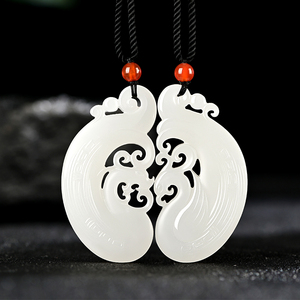 羊脂白玉男女款项链龙凤呈祥情侣挂件一对和田玉吊坠玉佩定情信物