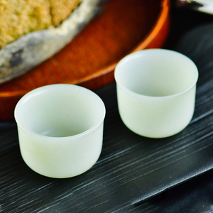 白玉杯子功夫茶杯酒具摆件玉石酒杯新疆天然和田玉茶具一对80g