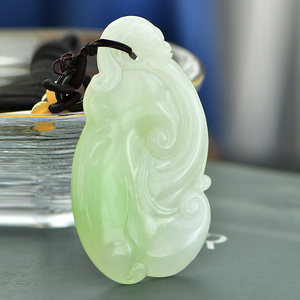 翠青料女款吊坠事事如意和田玉挂坠男士项链玉如意玉石挂件36g