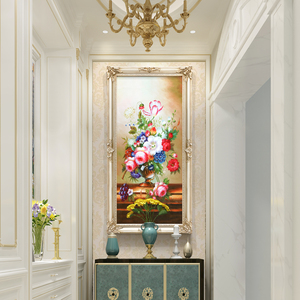 璇美 欧式玄关装饰画花卉竖版款走廊过道轻奢楼梯间挂画简欧油画