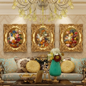 客厅沙发背景墙装饰画三联组合花卉简欧高端欧式法式挂壁油画大气