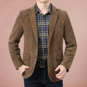 春季男士灯芯绒大码宽松西服男装时尚商务正装多口袋西装男外套潮