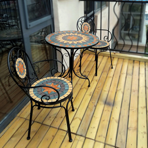 欧式铁艺休闲阳台桌椅庭院户外室外花园一桌两椅三件套组合马赛克