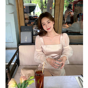 【rococo 月光少女】 张大奕2o21新款灯笼袖缎面a型轻礼服裙