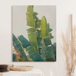 纯手绘家大业大油画客厅芭蕉叶简约装饰画玄关现代轻奢卧室挂画