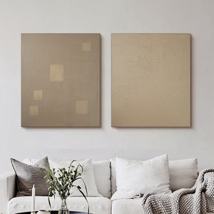 极简纯色装饰画侘寂风客厅纯手绘油画玄关餐厅简约复古挂画双联