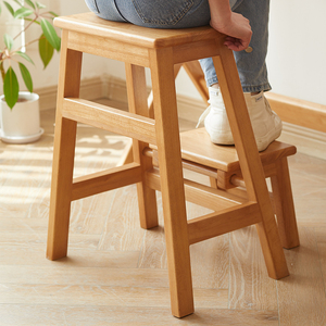 撩木实木折叠梯凳家用多功能凳子原木两用创意吧台凳厨房用梯子凳