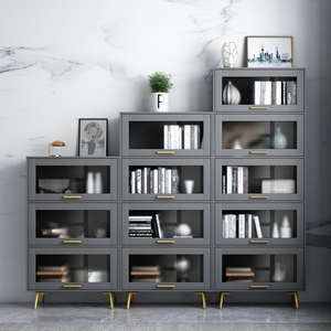 光一 北欧书柜带玻璃门灰色家用储物柜现代简约小户型卧室置物架