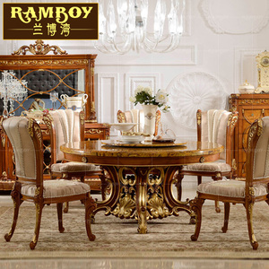 欧式实木餐桌椅组合美式大理石餐桌法式皇家宫廷圆餐桌椭圆形餐台