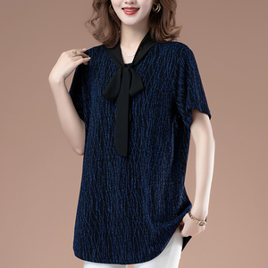 夏季中长款女t恤短袖宽松显瘦大码热天衣服中年妈妈夏装冰丝上衣