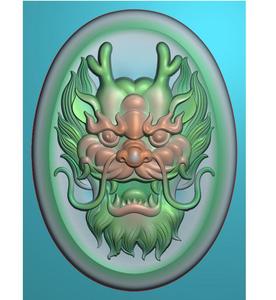 凹形十二生肖龙挂件玉石浮雕图精雕图灰度图电脑雕刻正面龙头牌子