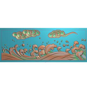 浪花水浪水花云朵石桥栏板围板护栏精雕图灰度浮雕图石雕波浪祥云