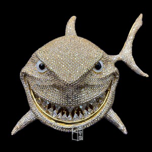 htb珠宝 重工鲨鱼项链吊坠69同款浮夸定制嘻哈说唱hiphop欧美锆石