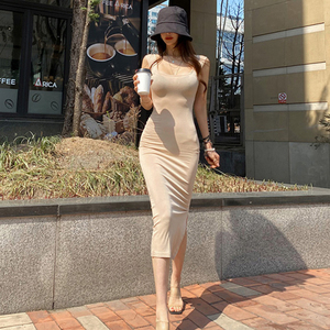 韩国东大门网红新款夏季修身性感女人味显身材开叉无袖包臀连衣裙