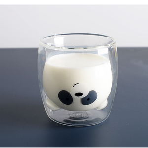创意耐热双层玻璃杯可爱牛奶小猫爪熊猫泡茶果汁杯子透明隔热女生