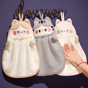 卡通猫咪挂式超强吸水擦手巾厨房布儿童家用可爱搽毛巾抹手帕速干