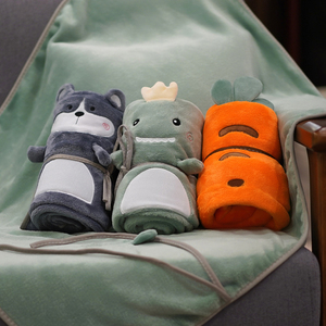 可爱卡通车载毯子抱枕被子两用珊瑚绒儿童午睡神器学生小枕头午休