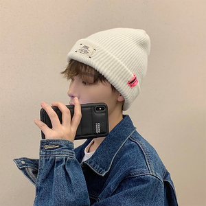 白色针织帽男新品新款男士帽子春秋潮牌冷帽滑板帽毛线帽男生薄款
