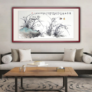 清兰幽远图兰花蝴蝶国画水墨写意客厅书房装饰画四尺横幅挂画手绘