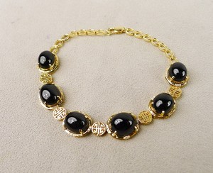 18k黄金纯天然冰种墨翠蛋面福禄寿手链 附鉴定证书