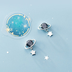 S925银甜美个性小星球耳钉清新可爱黑钻小巧恒星韩版耳饰
