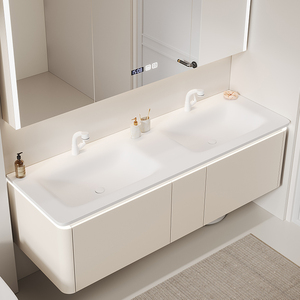 杜邦可丽耐一体双盆浴室柜组合橡木洗脸盆卫生间双人洗漱台池定制