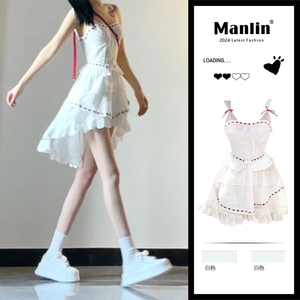 小个子白色蕾丝吊带连衣裙子夏季女2024新款高级感法式蓬蓬公主裙