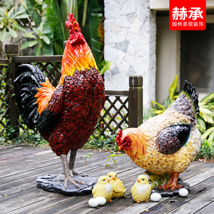 仿真大公鸡摆件模型玻璃钢雕塑树脂工艺品农家乐花园庭院装饰