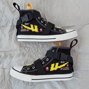回力ow联名海绵宝宝机能风爆改鞋男情侣动漫涂鸦手绘高帮帆布鞋女