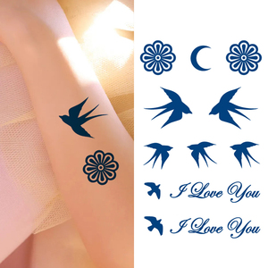 半永久草本果汁纹身贴防水防搓不反光女小燕子花环虎口锁骨小图