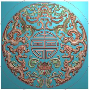 圆盘寿字挂屏圆屏洋花草龙莲花福寿圆形挂匾精雕图浮雕灰度图jdp