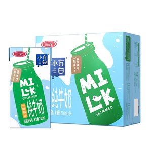 三元小方白脱脂纯牛奶200ml*24盒/箱