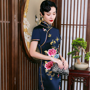 苏绣旗袍桑蚕丝长款