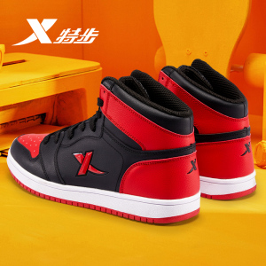 特步运动鞋男鞋2021年秋冬季新款红色学生高帮板鞋空军一号休闲鞋
