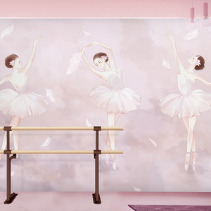 舞蹈室背景墙纸个性艺术女孩粉色油画学校前台教室芭蕾舞网红壁纸
