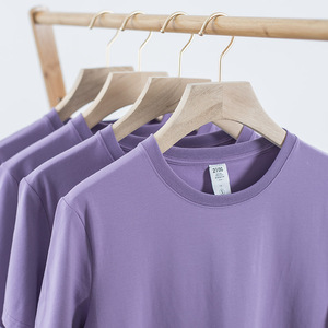 纯色夏季新款冰丝棉烟紫色纯棉圆领短袖t恤男 女情侣装百搭上衣
