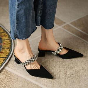 高跟半拖鞋女磨砂