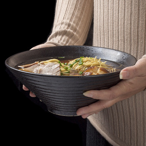 创意面碗日韩料理餐具家用泡面碗黑色个性复古陶瓷大号汤碗拉面碗