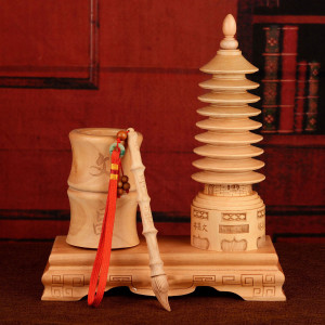 异客居 九层桃木文昌塔笔筒雕刻工艺摆件办公室摆件送文昌笔