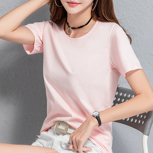 遇上藕粉色t恤女短袖宽松韩版学生半袖体恤纯色上衣夏装2019新款
