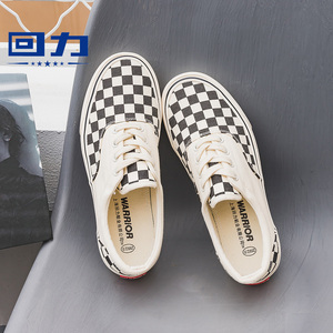 回力棋盘格帆布鞋2022春季新款女鞋小众设计原创格子板鞋秋运动鞋