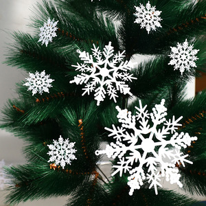 跨境雪花圣诞树装饰塑料雪花片挂饰白色大中小款节日场景装扮