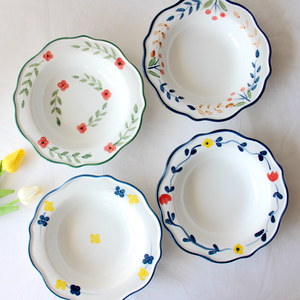 手绘意面盘陶瓷盘子菜盘家用欧式餐具盘花边盘