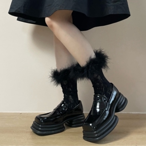 肥熊 小羽毛 日系蕾丝jk网红ins配靴穿羽毛中筒袜纯欲风lo毛毛袜