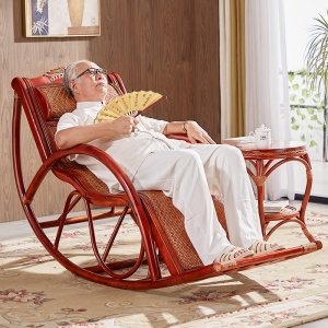 藤椅摇椅家用摇摇椅大人阳台午休老人逍遥真藤编实木成人午睡躺椅