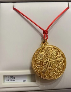 周大福黄金足金八宝牌福字吊坠送女友闺蜜礼物