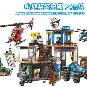 兼容乐高城市系列60174山地特警总部军事儿童益智力拼装积木玩具