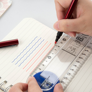 日本 max美克司 进口多功能设计绘图尺 学生配套用 波浪线直尺量角器