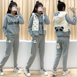 少女秋冬季韩版卫衣三件套加厚加绒女孩高中初中学生休闲运动套装